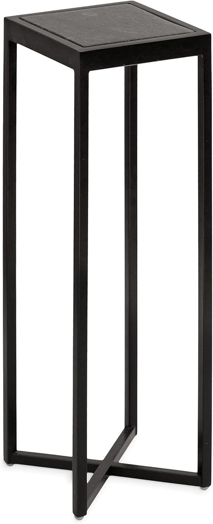 Kate and Laurel Jaspur Modern Square Drink Table, 7 x 7 x 21, Black and Black Marble, Decorative Contemporary Accent Table for Stylish Display and Storage