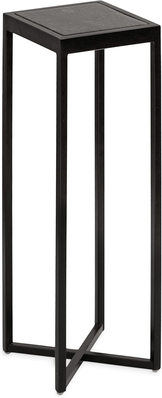 Kate and Laurel Jaspur Modern Square Drink Table, 7 x 7 x 21, Black and Black Marble, Decorative Contemporary Accent Table for Stylish Display and Storage