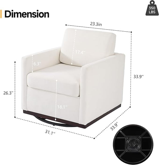 Pia Ricco Plush Swivel Barrel Chair Set of 2 - Mid-Century Modern Accent Armchairs in Soft Chenille for Living Room & Cozy Reading Nook, Beige