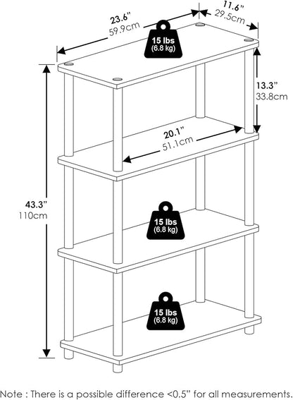 Furinno TURN-N-TUBE Storage Shelves, 4-Tier Toolless Book Shelf, Corner Shelf, Toolless Open Shelves, for Organization and Storage, Living Room, Garage, Home Office, White