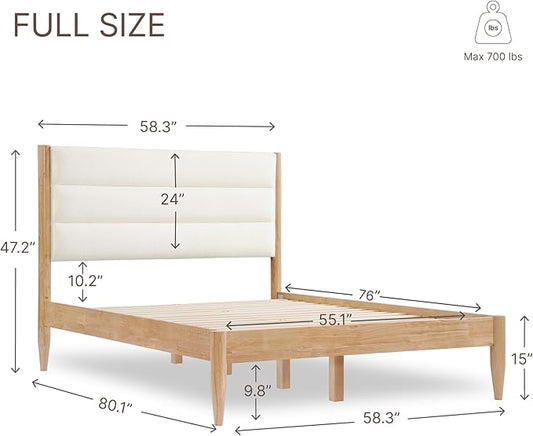 Wood Bed Frame with Headboard Upholstered Platform Mattress Foundation,Strong Wooden Slat Support,No Box Spring Needed