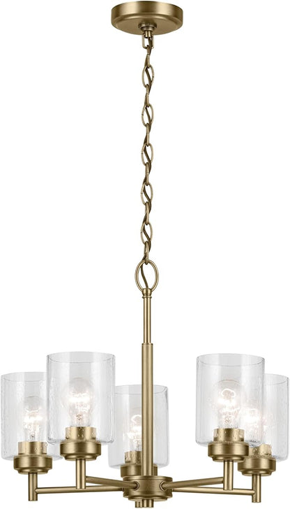 KICHLER Winslow 16.25" 5-Light Chandelier with Clear Seeded Glass in Natural Brass for Kitchen or Dining Area, Luxe Industrial (16.25" x 19.75"), 44030NBR