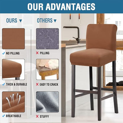 H.VERSAILTEX 100% Waterproof Bar Stool Cover Stretch Counter Stool Pub Chair Slipcover for Dining Room Removable Soft Thick Solid Fleece Fabric Bar Stool Slipcovers Set of 2, Camel