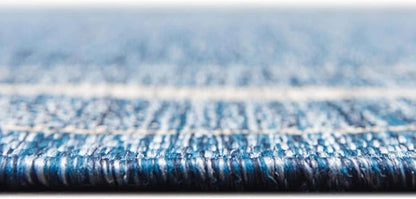 Unique Loom Outdoor Border Collection Area Rug - Soft Border (7' 10" Round, Blue/ Ivory)