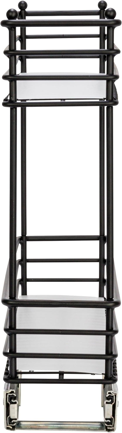 Household Essentials Glidez Multipurpose Paint-Finished Steel Pull-Out/Slide-Out Storage Organizer with Plastic Liners for Under Cabinet Use - 2-Tier Design, Black