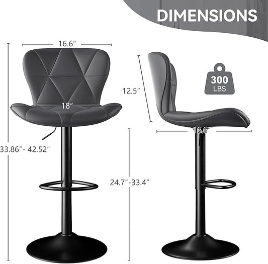 Bar Stools Set of 2, Adjustable Swivel Barstools,Counter Height Barstools with Backs Faux Leather Kitchen Island Bar Chair,Dark Grey