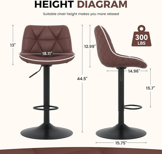 Nalupatio Bar Stools Set of 4, Adjustable Swivel Counter Height Bar Stools with Back, Armless Modern Barstools for Kitchen Island & Home Bar, Upholstered Seat,（Brown）