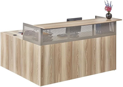 NBF Reversible L-Shaped Executive Office Desk - Durable Laminate Computer Desk with Privacy Hutch - Modern Desk with Storage and File Cabinet - Office Work Desk (Brown) - 65.76"D x 74.25"W x 41.85"H