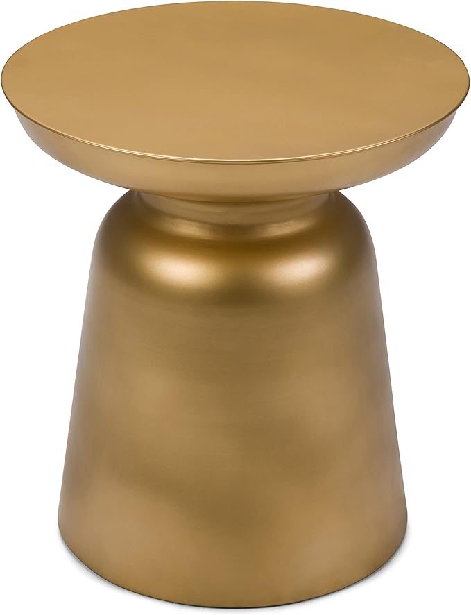 SIMPLIHOME Toby Metal Table - 17 inch Wide Solid Iron Drum Accent Table in Gold, Industrial Side or End Table for Living Room, Bedroom or Entryway with Sculptural Design, Assembled