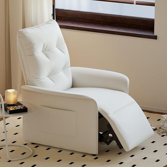 homary Power Recliner Accent Chair with Side Pocket High-Back 180° Recline Faux Leather Living Room Chairs, Comfy Chair for Bedroom Reading (White)