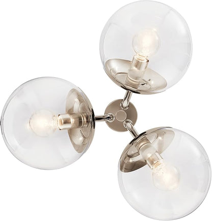 KICHLER Silvarious 3-Light Convertible Pendant, Soft Modern Light with Clear Glass in Polished Nickel, for Hallway, Dining Nook, Bedroom or Kitchen (9.5" x 16.5"),52700PNCLR