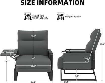 Upholstered Accent Chairs Set of 2, Modern Faux Leather Sofa Chairs with Foldable Side Tray Table & Storage Pocket, Small Accent Sofas for Living Room, Bedroom, Gray