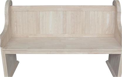 IC International Concepts, Sanctuary Bench, Solid Real Wood, Sturdy Parawood, Entryway/Dining/Living, Spacious Dimensions 58" W x 17.7" D x 18" H, 450 LBS Capacity, Paint/Stain Ready, Unfinished
