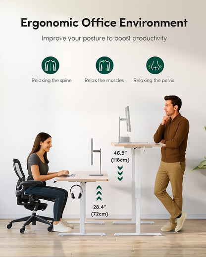 FEZIBO One-Piece Standing Desk Adjustable Height Stand up Home Office Desk, 40x24 Inch Electric Standing Computer Desk, with 4 Memory Presets, Headphone Hook, Maple