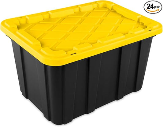 Sterilite 24-Pack Industrial Tote, Plastic Storage Container Bins with Lids, 27 Gallon - Heavy-Duty Organizing Containers for Closet, Bathroom, and Office