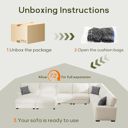 Wanderwell Oversized Modular Sectional Sofa, 9-Seater U Shaped Couches with Movable Ottoman,Corduroy Sectional Couch with Wide and Deep Seats Suitable for Living Room,Bedroom,Apartment (Cream, U-9)