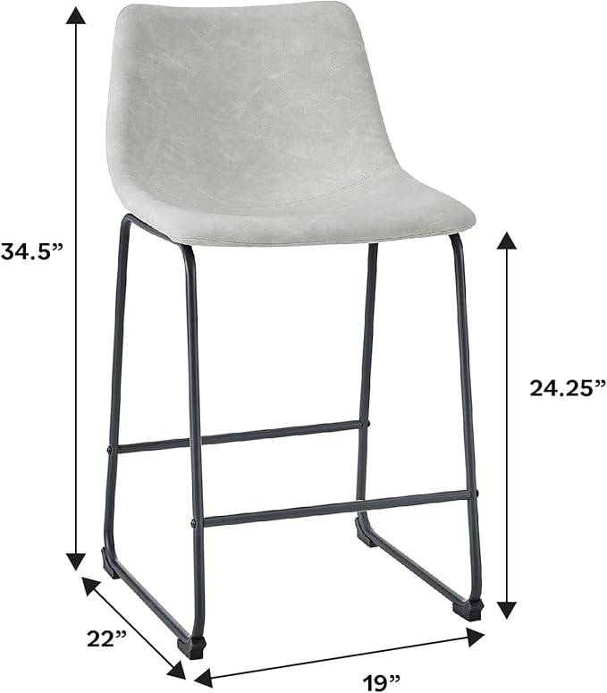 Walker Edison Douglas Urban Industrial Faux Leather Armless Counter Chairs, Set of 2, Grey
