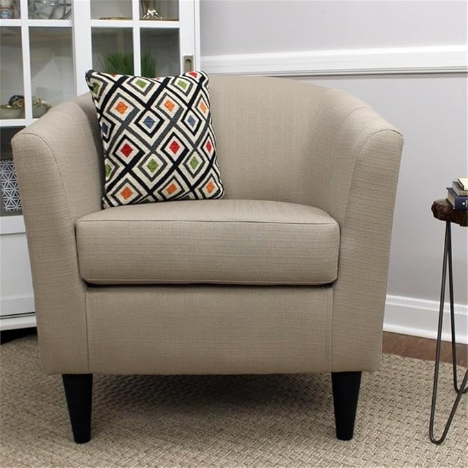 Pemberly Row 17.5" Traditional Fabric Club Chair in Beige Finish