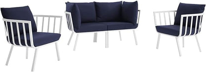 Modway Riverside Outdoor Furniture, 4-Piece Set, White Navy
