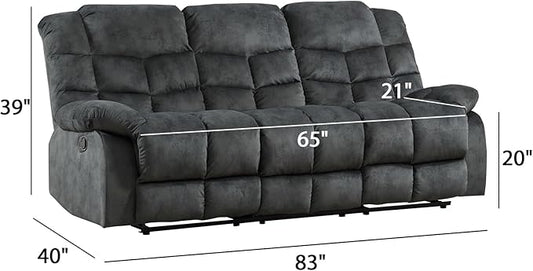 EBELLO Reclining Couch for Living Room, Extra Wide Modern Overstuffed 3 Seat Recliner Manual Sofa Breathable Fabric and Padded Cushion, Grey Green