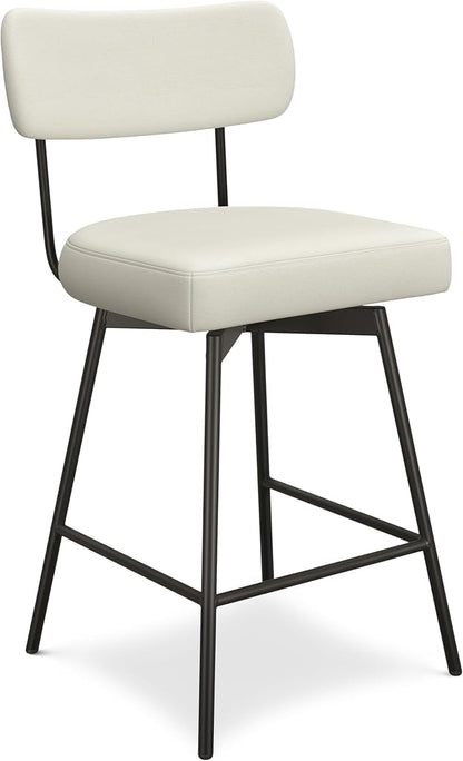 SIMPLIHOME Giselle Counter Stools (Set of 2) - 24 Inch Seat Height Swivel Upholstered Metal Kitchen Stools in Natural Polyester Linen, Contemporary Modern Seating with Padded Seat and Backrest