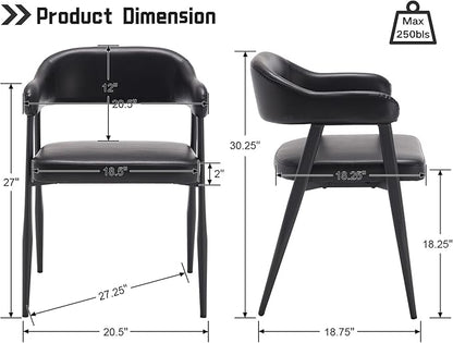 HNY Modern Dining Room Arm Chairs Set of 4, Retro Faux Leather Upholstered Barrel Dining Chairs with Arms Mid-Century Black Accent Chair with Metal Legs, Open-Back Kitchen Side Chair for Living Room