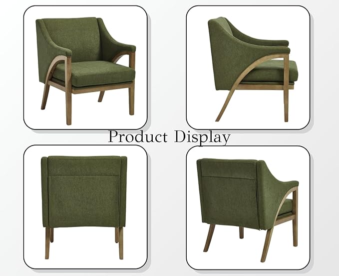 EALSON Modern Accent Chair Comfy Living Room Chair with Wooden Frame and Armrest Mid Century Upholstered Fabric Reading Lounge Armchair for Living Room/Bedroom/Reading/Balcony, Chenille Green