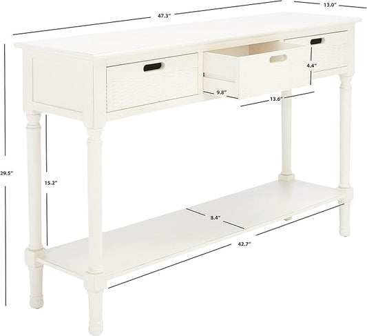 SAFAVIEH Home Collection Landers Distressed 3-Drawer Console Table CNS5711A, Distrssed White