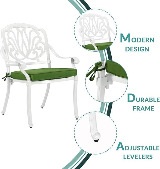 MEETWARM 9-Piece Outdoor Patio Dining Set, All-Weather Cast Aluminum Patio Conversation Set for Backyard Garden Deck with 1 Oval Table, 8 Outdoor Dining Cushioned Chairs, 2" Umbrella Hole, White