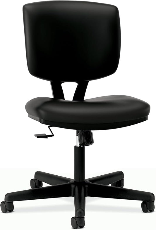 HON Volt Armless Office Desk Chair Comfy, Ergonomic Recline, Softhread Leather Back Seat, Swivel Desk Chair, Black