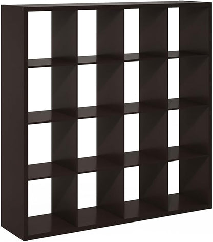 Furinno Cubicle Book Shelf, 16-Cube Thick Frame Bookshelf, Reversible Bookcase with Open Back, 14.6 x 57.8 x 58, for Living Room, Bedroom, Home Office, Black Dark Oak