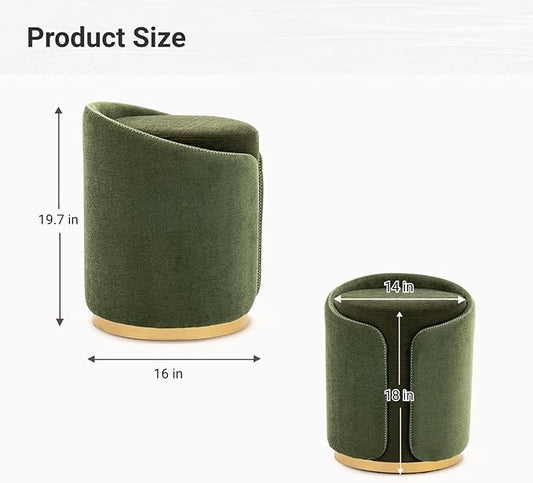 Swivel Vanity Stool with Gold Base Comfy Vanity Chair Modern Round Stool for Makeup Vanity Ottoman Foot Rest for Bedroom livingroom (Green)