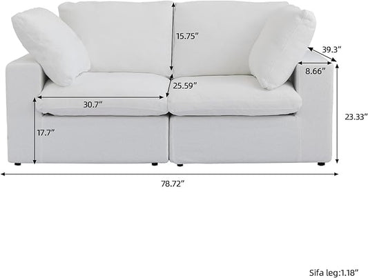 WJShome 78.72" Cloud Modular Sectional Sofa with Thick Cushion, Down Filled Wide LoveSofa Minimalist Sofa Couch,Deep Seat Couches for Living Room Sofa Sets(White, LoveSeat)