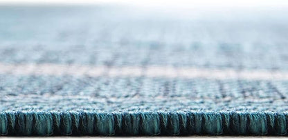 Unique Loom Outdoor Border Collection Area Rug - Soft Border (13' Square, Teal/ Ivory)