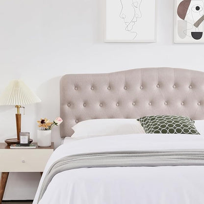 Upholstered King Headboard, Button Diamond Tufted Headboard with Adjustable Height and Solid Wood Leg, Linen Fabric Padded Headboards for King Size Bed, Mordern Head Board, Beige