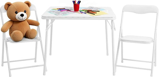 Flash Furniture Mindy Kids 3-Piece Folding Table and Chairs Set for Daycare and Classrooms, Children's Activity Table and Chairs Set, White