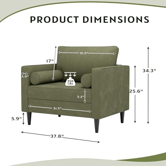 MELLCOM 38" Oversized Accent Chair Armchair Over Sized Chairs for Living Room Comfy,Large Modern Chair and A Half & Oversized Living Room Chairs,Wide Accent Armchair for Bedroom Green