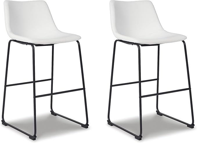 Signature Design by Ashley Centiar Urban Industrial 28.75" Pub Height Bucket Seat Barstool, 2 Count, White