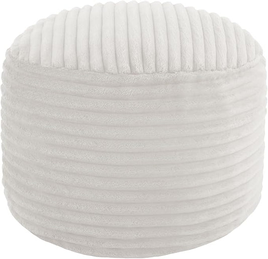 MeMoreCool Stuffed Round Pouf Ottoman Foot Rest, Soft Plush Floor Pouf Foot Stool, Corduray Footstool Footrest, Small Round Ottoman for Living Room Couch Sofa Chair, 20x15 Inch Beige