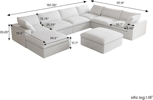 Cloud Couch Modular Sectional Sofa with Storage Ottomans,Oversized Down Filled 8 Seater Convertible Sectional Sofas, White Wide Deep Seat Couch for Living Room,Covers Washable&Replaceable