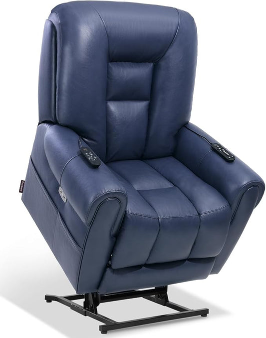 EONIX Four Motor Lay Flat Power Lift Recliner Chair for Elderly, 400lbs Electirc Lift Chair for Living Room, Independent Adjustable Lumbar Support & Headrest, Extended Footrest, Navy Blue