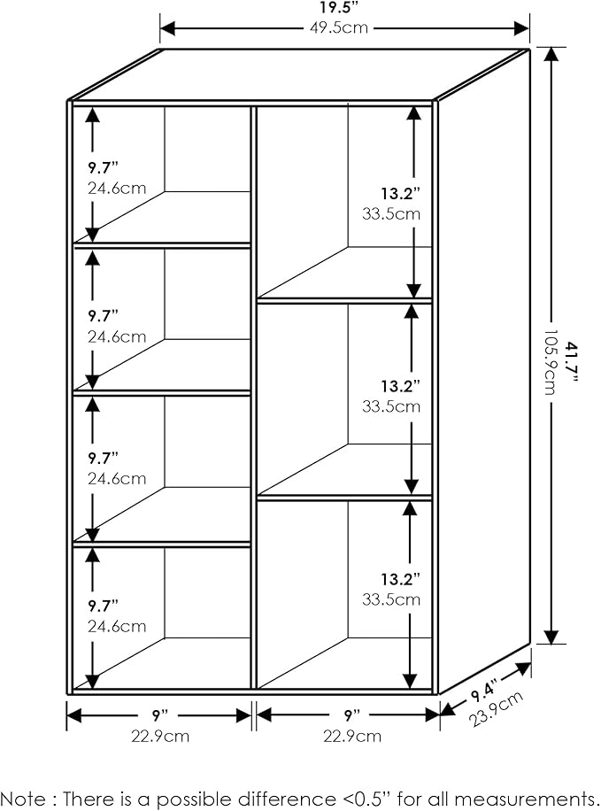 Furinno LUDER Book Shelf, 7-Cube Bookshelf, Bookcase, 9.4 x 19.5 x 41.7, for Living Room, Bedroom, Home Office, French Oak
