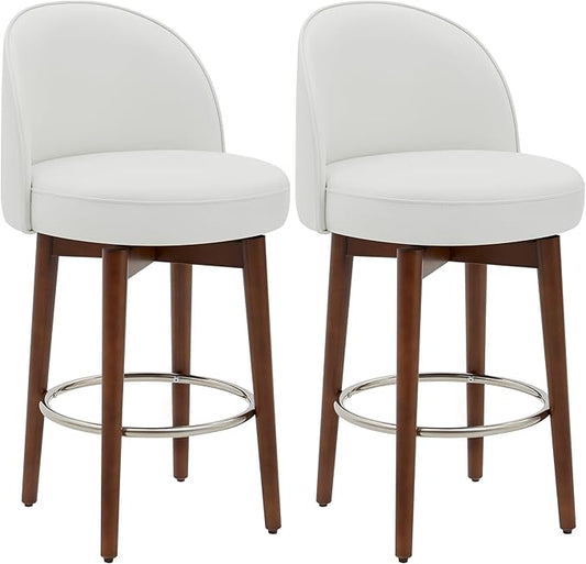 CHITA Counter Height Bar Stools Set of 2,Swivel Barstools for Kitchen Island,26.4" H Seat Height,Faux Leather,White