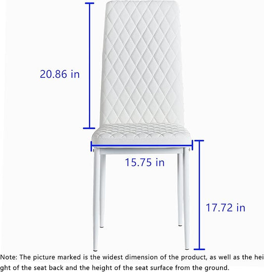 JT Modern Minimalist Dining Chair Fireproof Leather Sprayed Metal Pipe Diamond Grid Pattern Restaurant Home Conference Chair Set of 4 Or 6 (4, White)