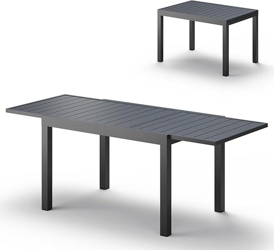 All-Aluminum Expandable Outdoor Patio Dining Table for 4-8 Person, All-Weather Rectangular Outdoor Table(48"-79") with Smooth Cilde Rails & Secure Locking Handle for Garden, Indoor, Gray