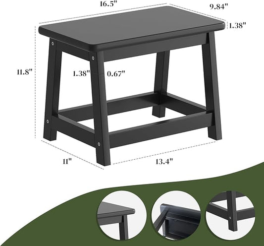 Black Step Stool, Small Bench Seat, Wood end Table, Wood Bathroom Vanity Bench, Plant Stand, Fishing Stool, Shoe Changing Handmade Stool for Kids or Adults(Black-Small)