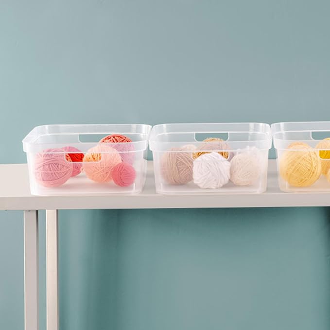 Sterilite 5.25 x 12.25 x 15 Inch Medium Modern Storage Bin w/Comfortable Carry Through Handles & Banded Rim for Household Organization, Clear 24 Pack