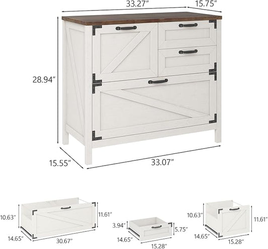 Lateral File Cabinet with 4 Drawers Farmhouse File Cabinet for Letter/Legal/A4 Size Hanging Files, Large Wood File Storage Cabinets Printer Stand for Home Office Cabinet, Rustic White