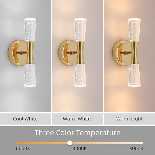 JoollySun Crystal Sconces Wall Lighting with Dimmable 3-Color (3000K-6000K) LED for Bathroom Hallway Bedroom