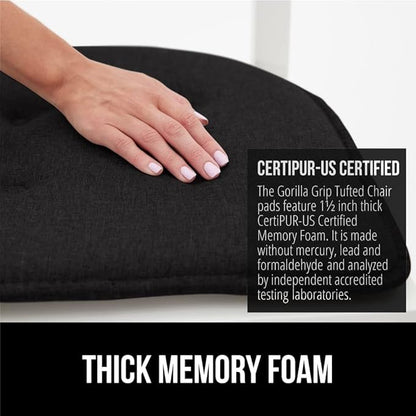 GORILLA GRIP Slip Resistant Tufted Chair Cushions, No Ties Required, Set of 6 Memory Foam Pads for Dining Room Kitchen Table, Office, Rocking Chairs, Plush Seat Cushion Pad, Home Decor, 16x17, Black